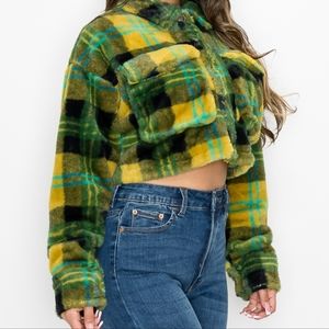 TRENDY PLAID LONG SLEEVE CROPPED JACKETPG3078K-W